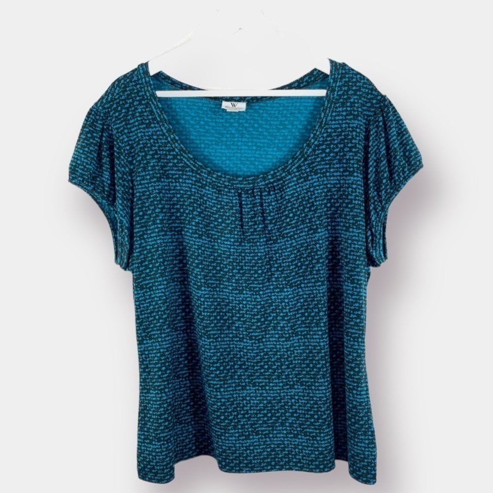 Worthington Women Stretch Teal Black Blouse Size XL